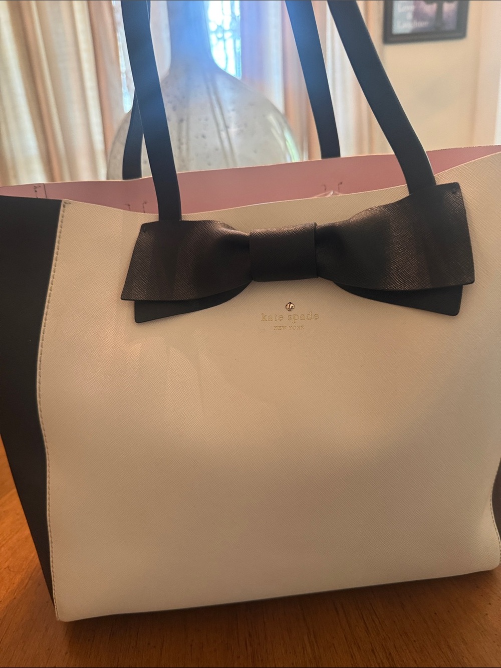 kate spade Two-Tone White and Black Tote with Bow Accent